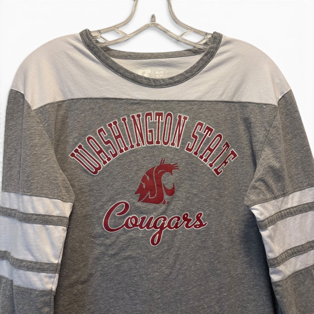 Russell Washington State Cougars Gray White Long Sleeve Varsity Tee Women's M